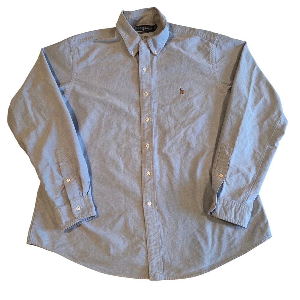 Ralph Lauren Oxford Shirt Mens XL Blue Custom Fit Multi Color Pony Button Down